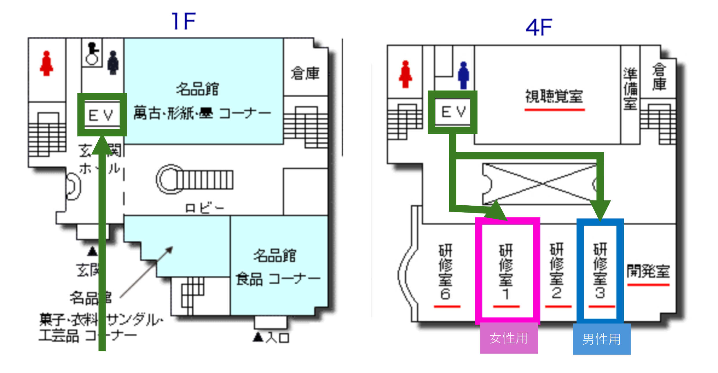更衣室レイアウト（じばさん三重 第1研修室・第3研修室）